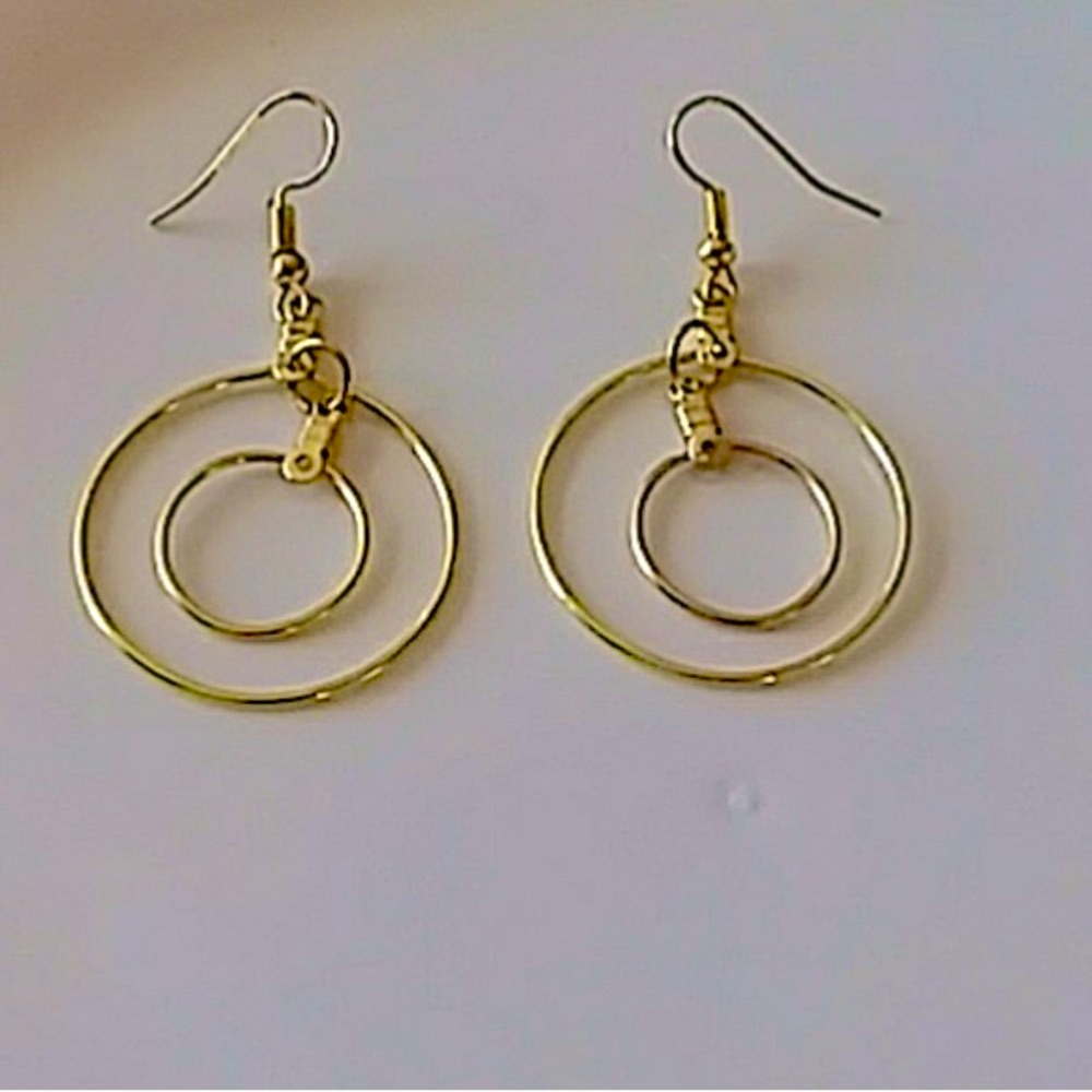 April Gold Double Hoop Earrings Supperlight Handmade